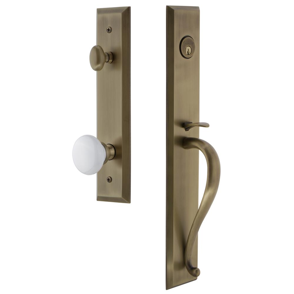 Grandeur by Nostalgic Warehouse FAVSGRHYD Fifth Avenue One-Piece Handleset with S Grip and Hyde Park Knob in Vintage Brass
